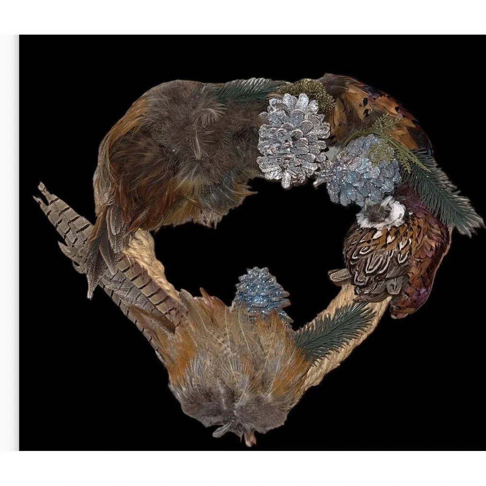 Ring Neck Pheasant Feathers Tails Pelt Down Heart Wreath Taxidermy 15